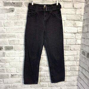 Reformation Jeans Cynthia Belted High Rise Straight Faded Washed Black Denim